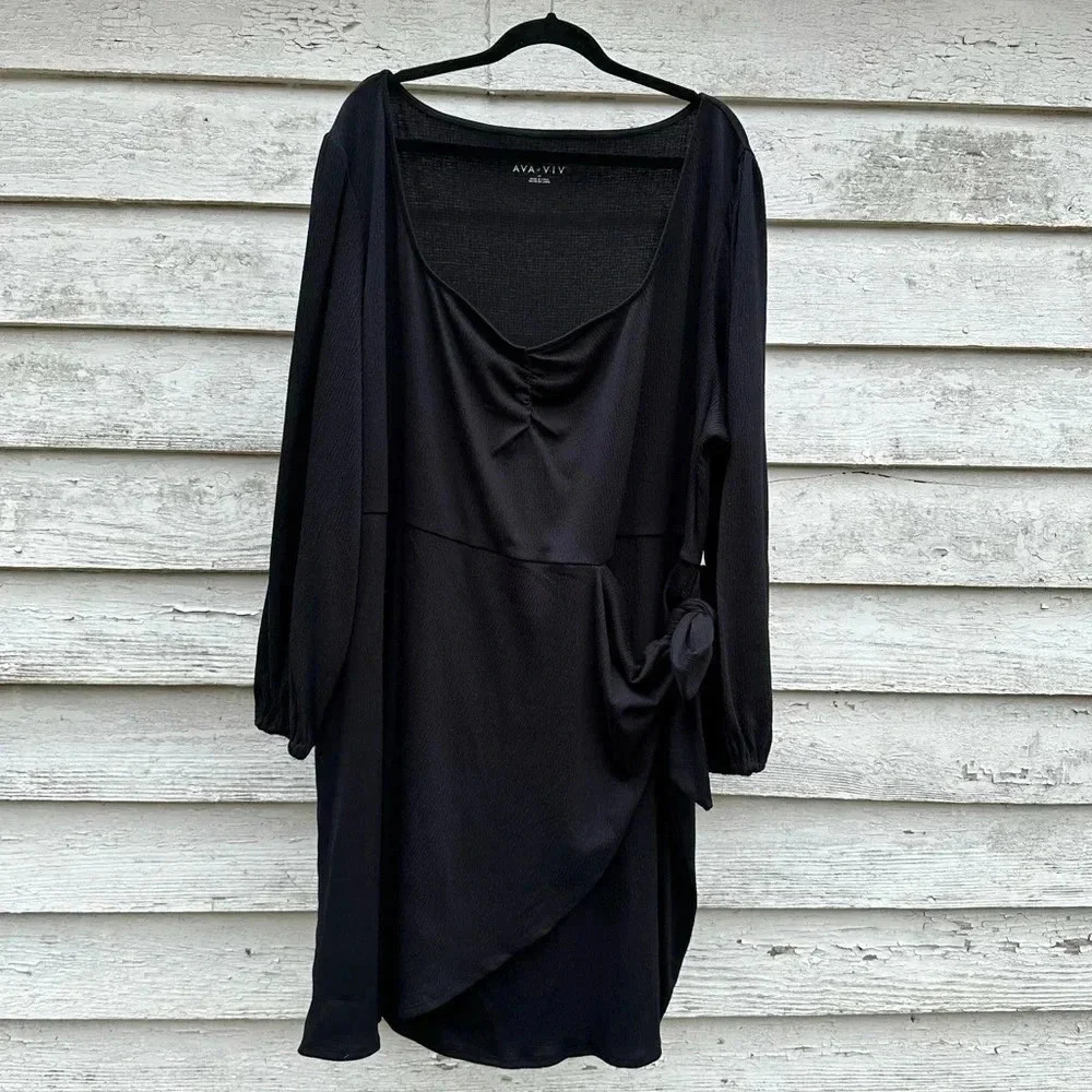 Ava&Viv black textured wrap dress  witchy Stevie Nicks Bohemian hippie plus size